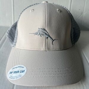 NWT TOMMY BAHAMA Tip Your Cap HAT Marlin Adjustable Baseball White/Gray